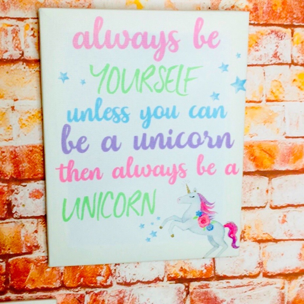 Set of Two Canvas Watercolor Floral  and Unicorn Decorative Wall Prints - Picture 3 of 4